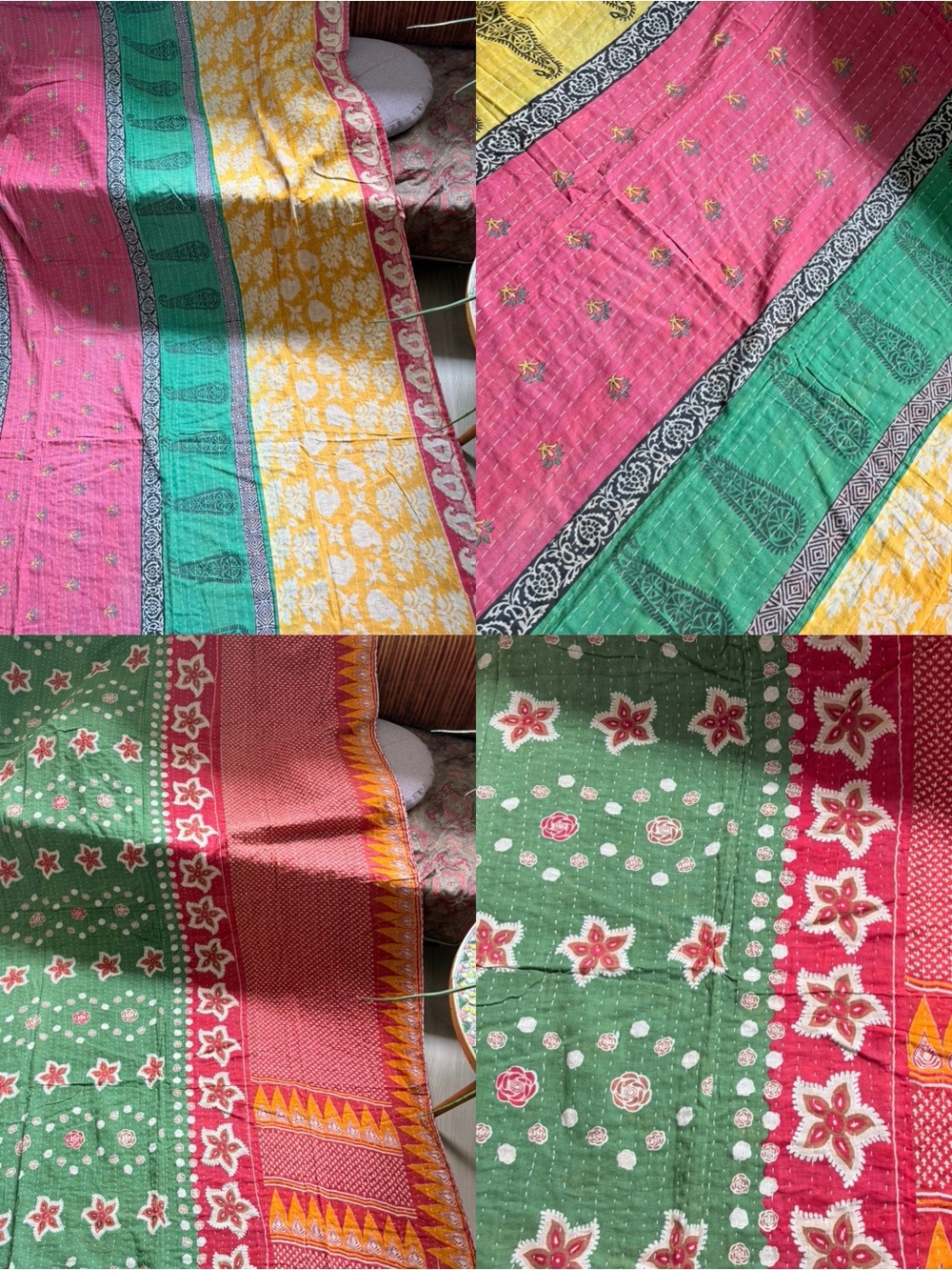 Colorful Kantha Quilt Twin Handmade Cotton Boho Reversible Patchwork Throw